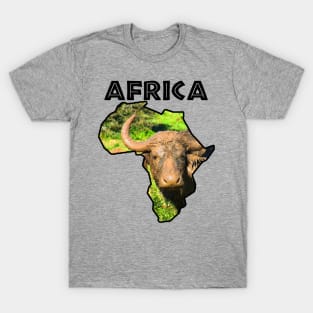 Africa Wildlife Map Muddy Buffalo Black Text T-Shirt